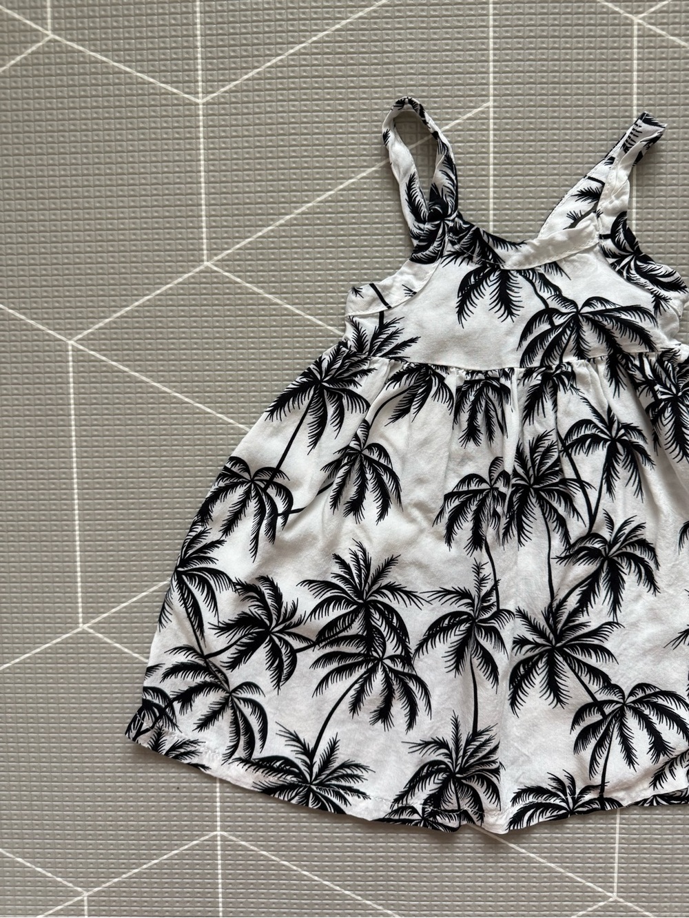 Small shop|Baby girl summer dress,Tropical Palm Print Sundress - Black on White•